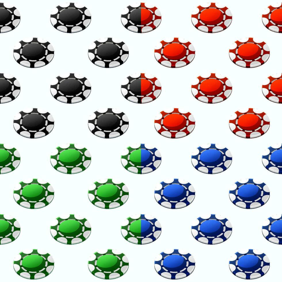 Four seamless patterns with Colored poker chips. Vector illustration for casino game design.