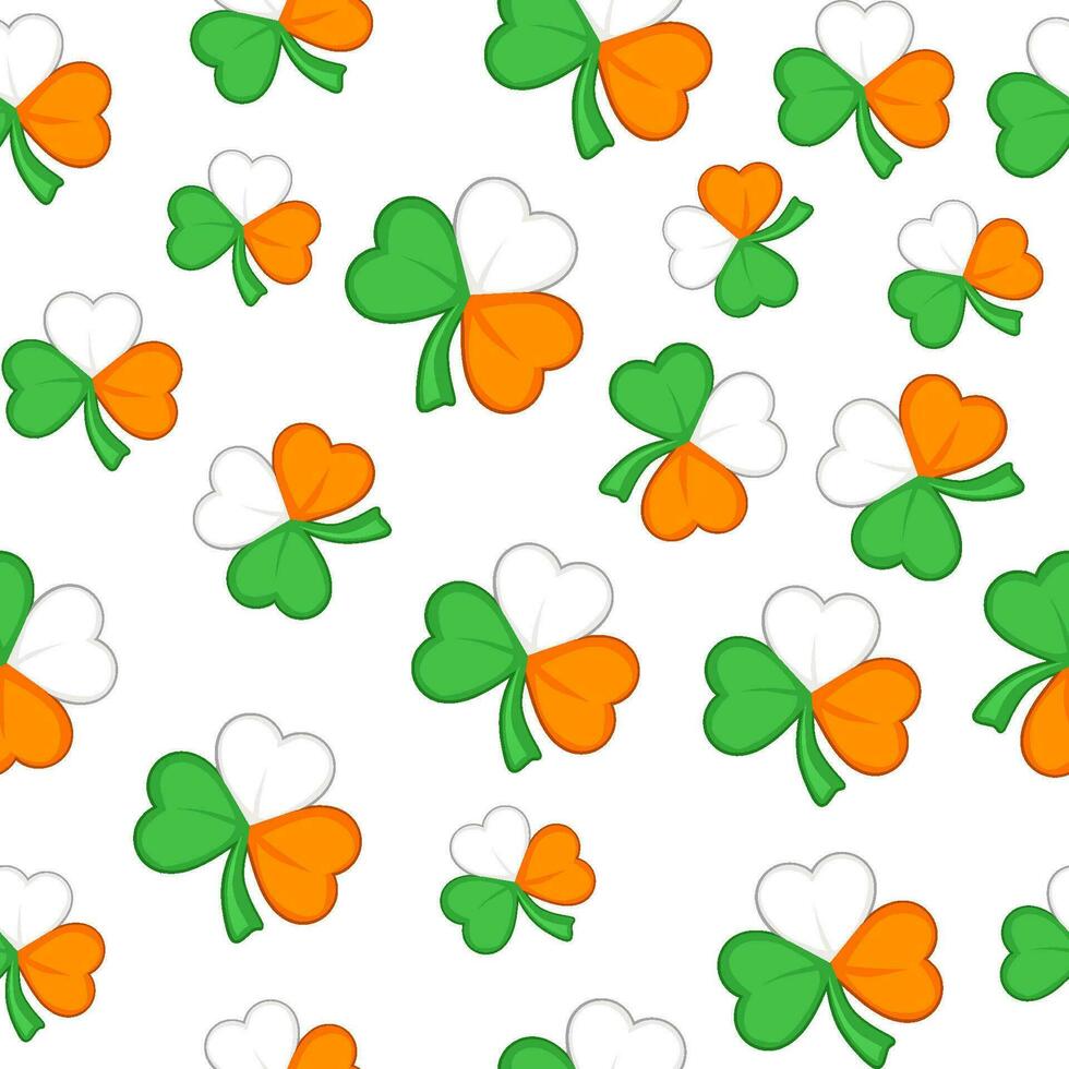 Seamless pattern with clover or trefoil in Irish flag colors. vector