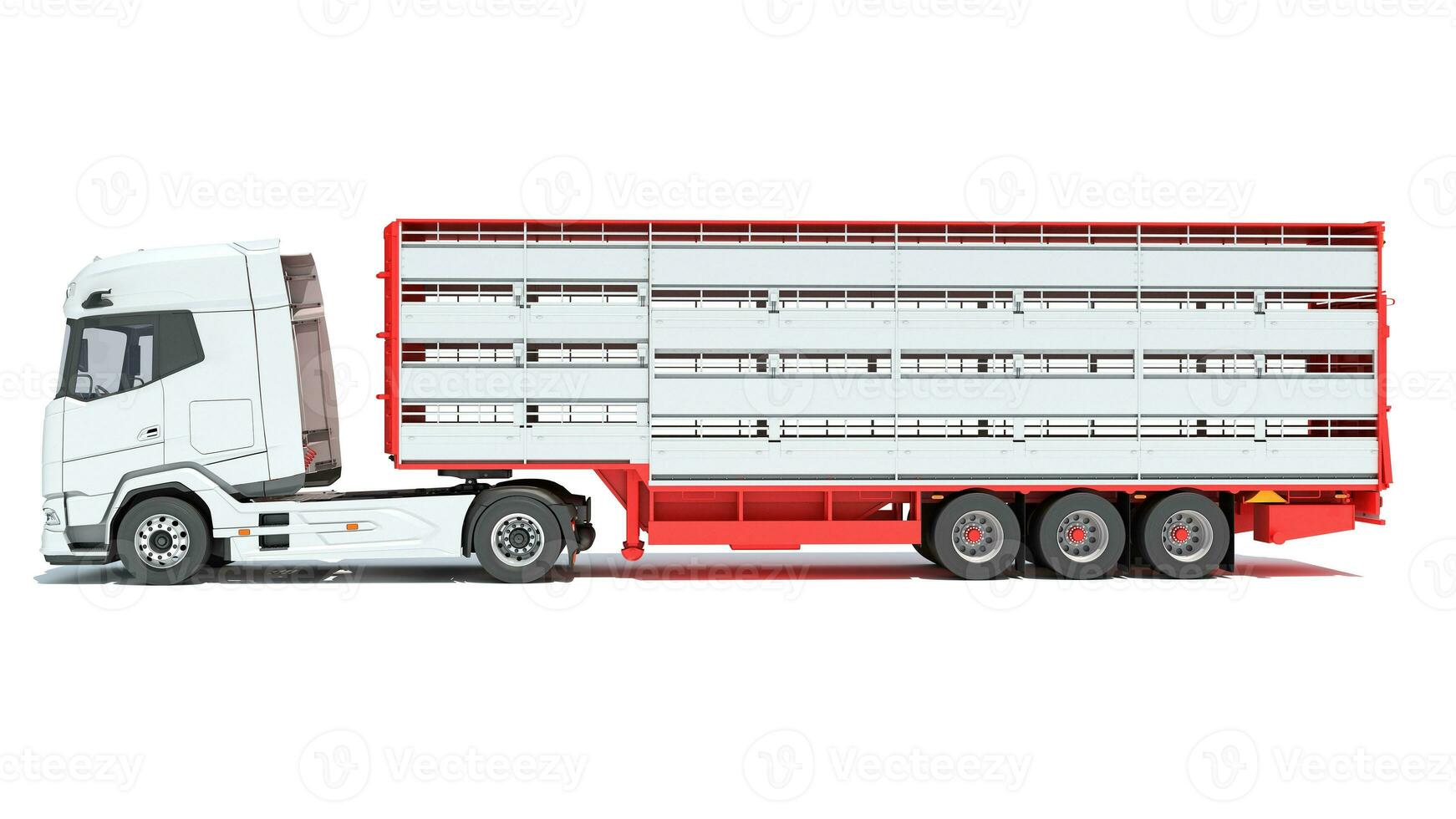 Truck with Cattle Animal Transporter Trailer 3D rendering on white background photo