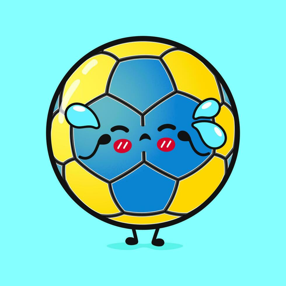 Cying Handball sticker character. Vector hand drawn cartoon kawaii character illustration icon. Isolated on blue background. Sad Handball sticker character concept