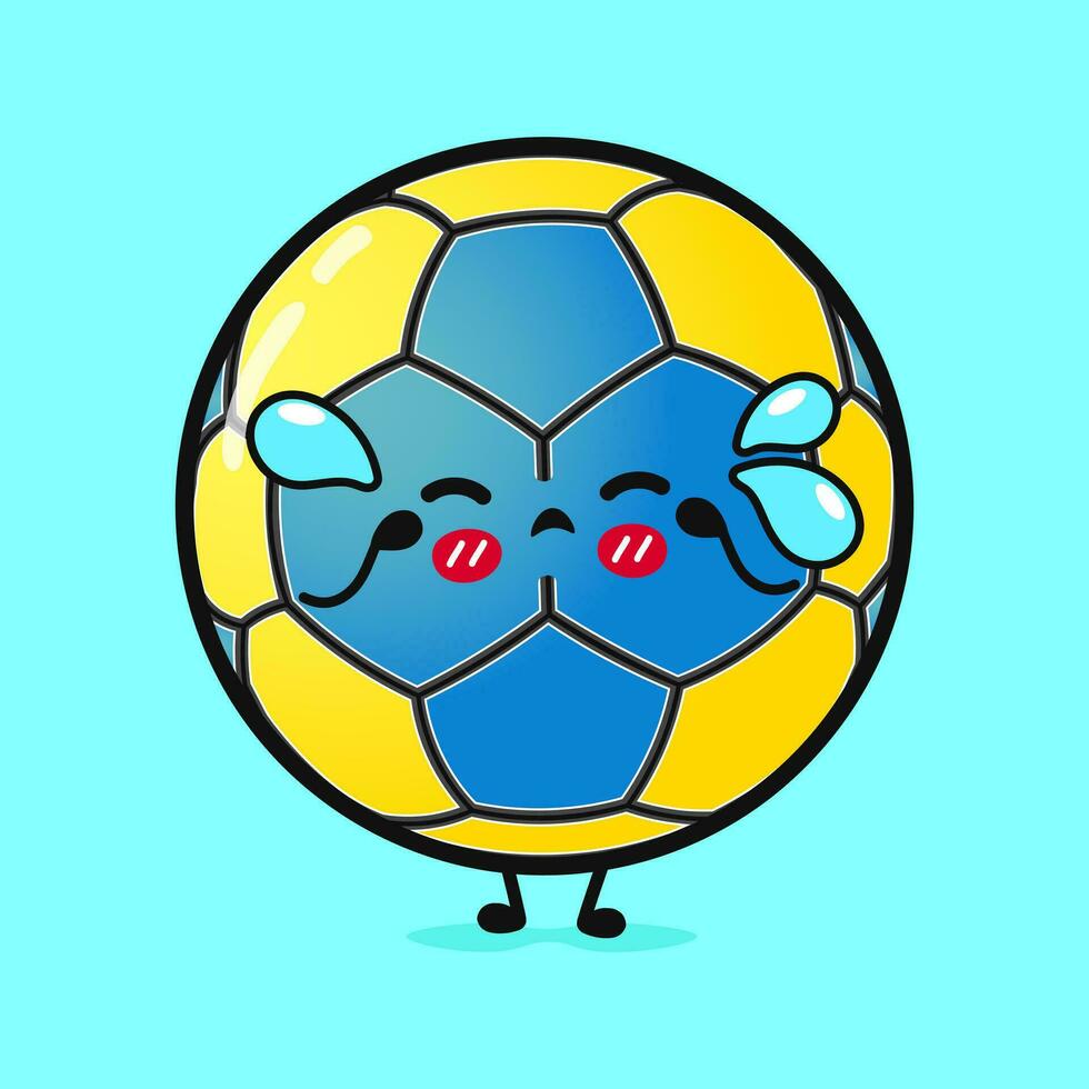 llorando balonmano pegatina personaje. vector mano dibujado dibujos animados kawaii personaje ilustración icono. aislado en azul antecedentes. triste balonmano pegatina personaje concepto