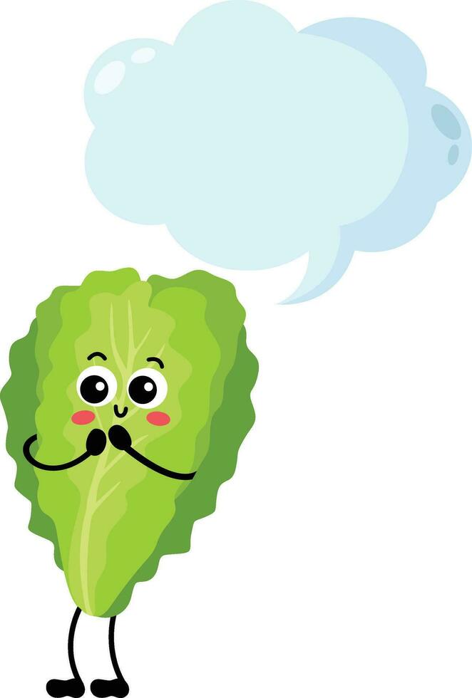 Funny green lettuce mascot with empty speech bubble vector