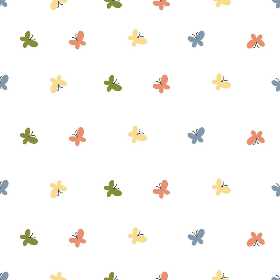 Seamless vector pattern. Cute multicolored butterflies on white background