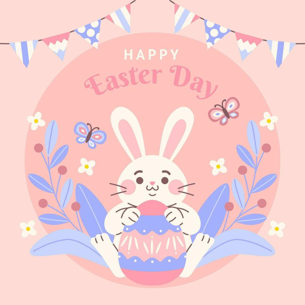 Easter Greeting Card with Bunny and Egg vector