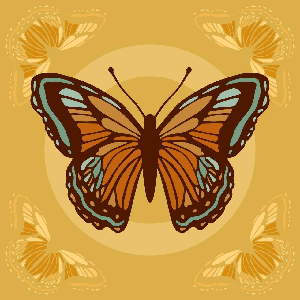 ilustración de un azul y marrón mariposa en un marrón antecedentes. vector ilustración.