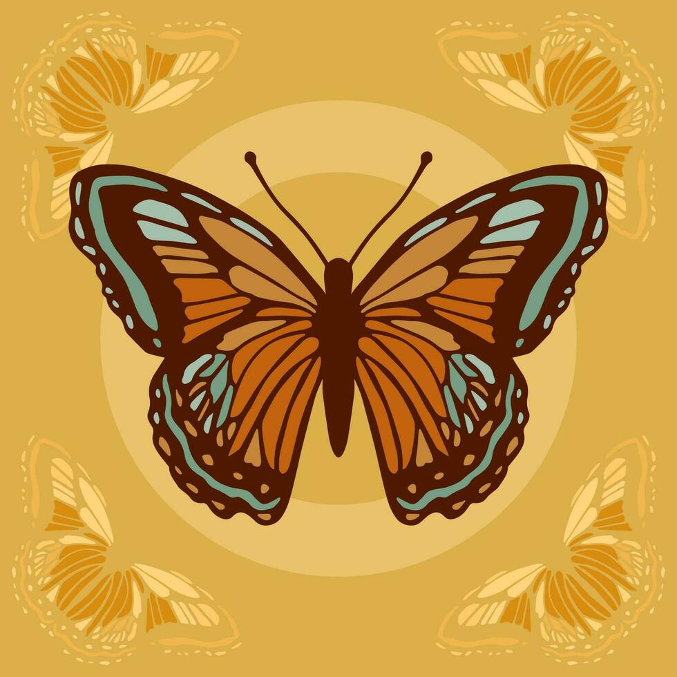 Illustration of a blue and brown butterfly on a brown background. Vector illustration.