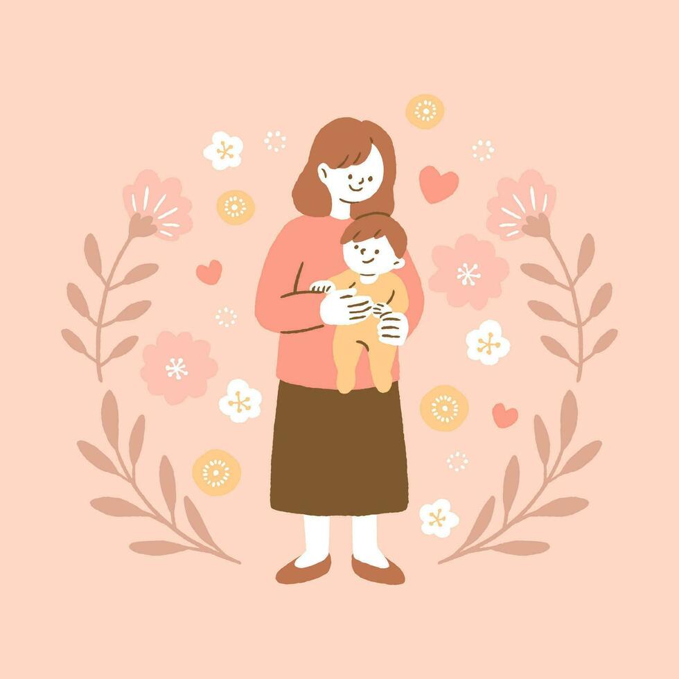 Hand-Drawn Mother and Baby Embracing in Tender Moment vector