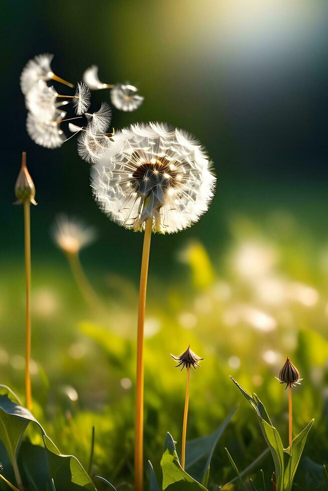 AI generated Freeze the moment when dandelion seeds are released into the air, emphasizing their delicate flight, background image, generative AI photo