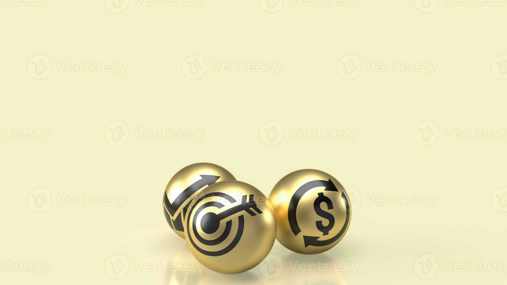 el objetivo icono en oro pelota para negocio concepto 3d representación. foto