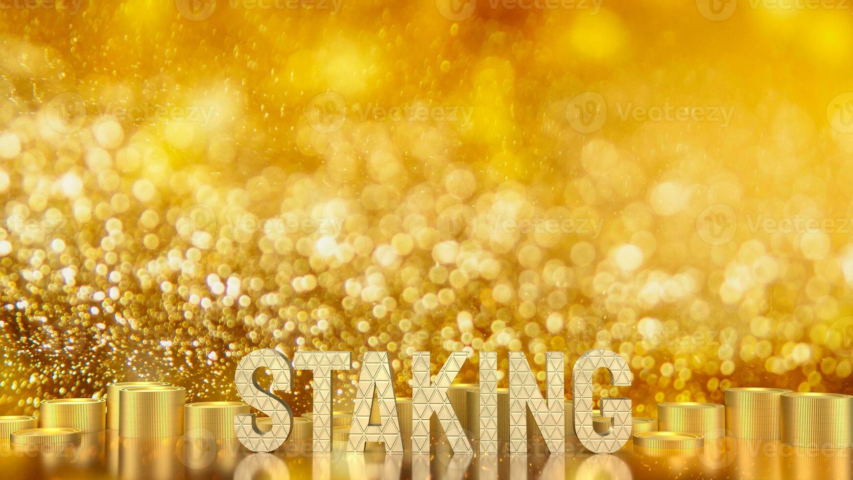 The staking text refers to the process of actively participating in a blockchain network  3d rendering. photo