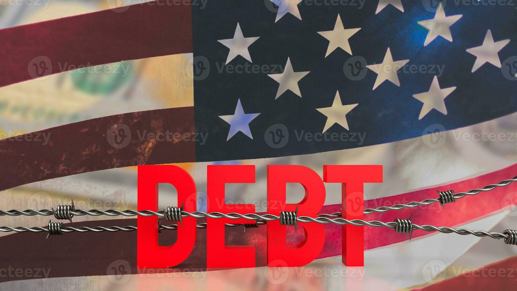 The debt on America  flag background for business concept 3d rendering. photo