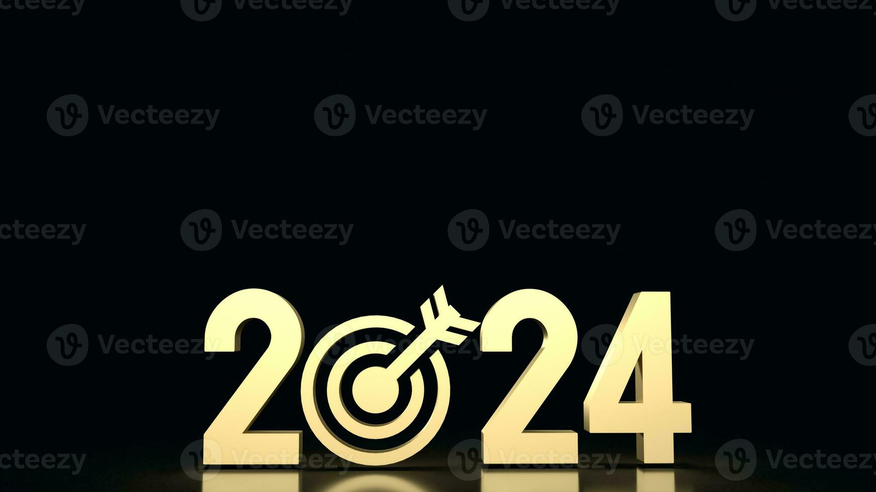 The 2024 gold text and  target icon for Business concept 3d rendering. photo