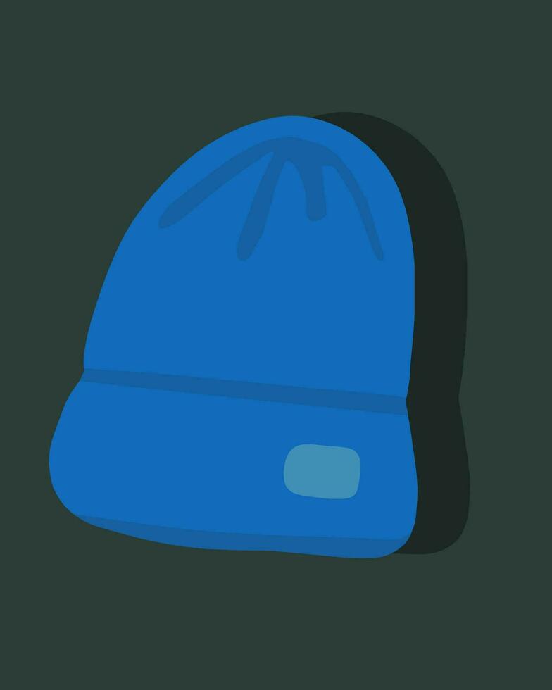 Vector isolated illustration of a winter sports cap.Blue hat on a green background.