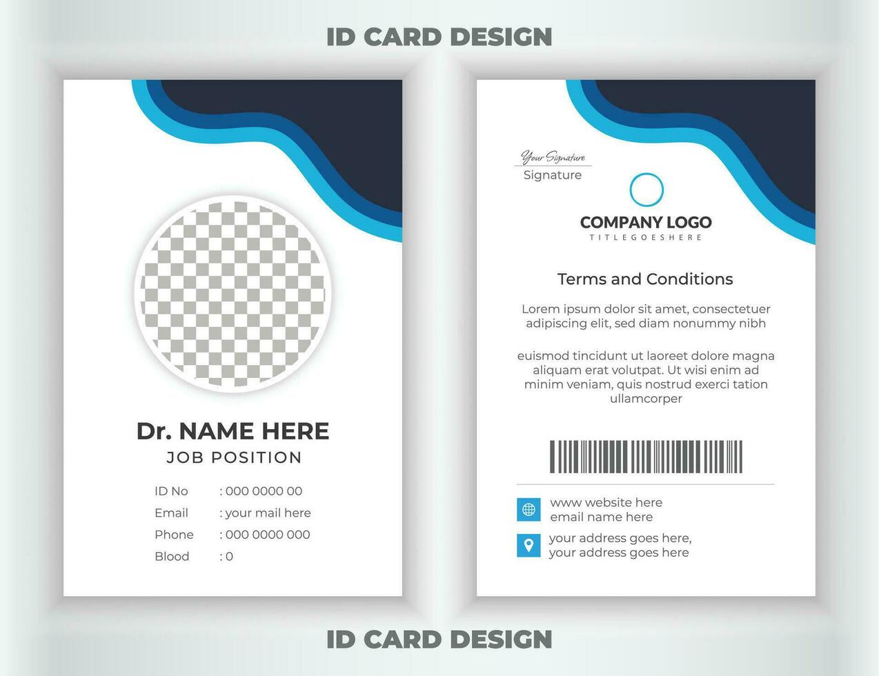 médico estilo carné de identidad tarjeta diseño o moderno médico carné de identidad tarjeta modelo. carné de identidad insignia. vector