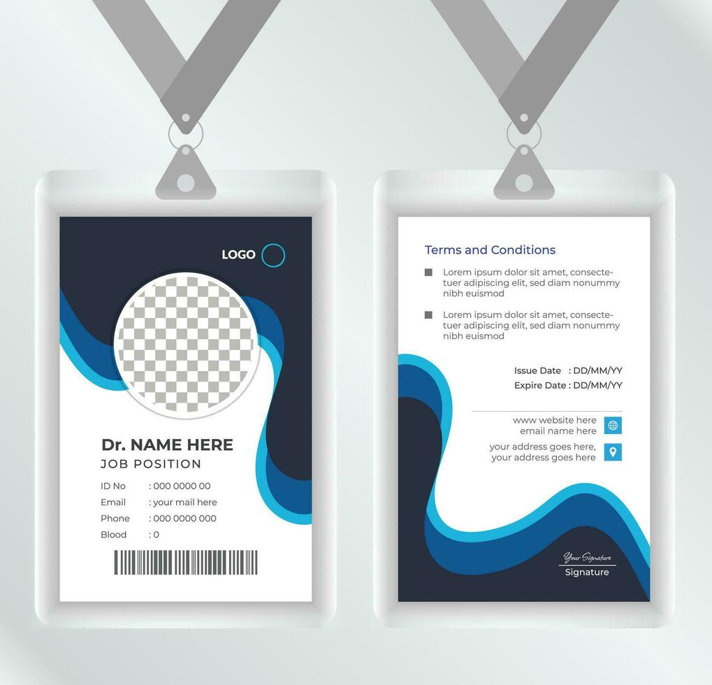 Medical abstract id card design template. Professional medical ID card template or medical business ID card corporate identity design. Modern Doctor ID Card Template vector