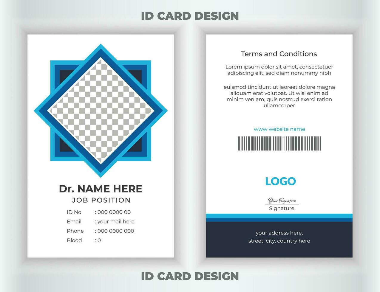 Professional Identity Card Template for Medical, Modern Doctor ID Card Template. Medical abstract id card design template. Medical Nurse ID card Design. Modern Doctor ID Card. vector