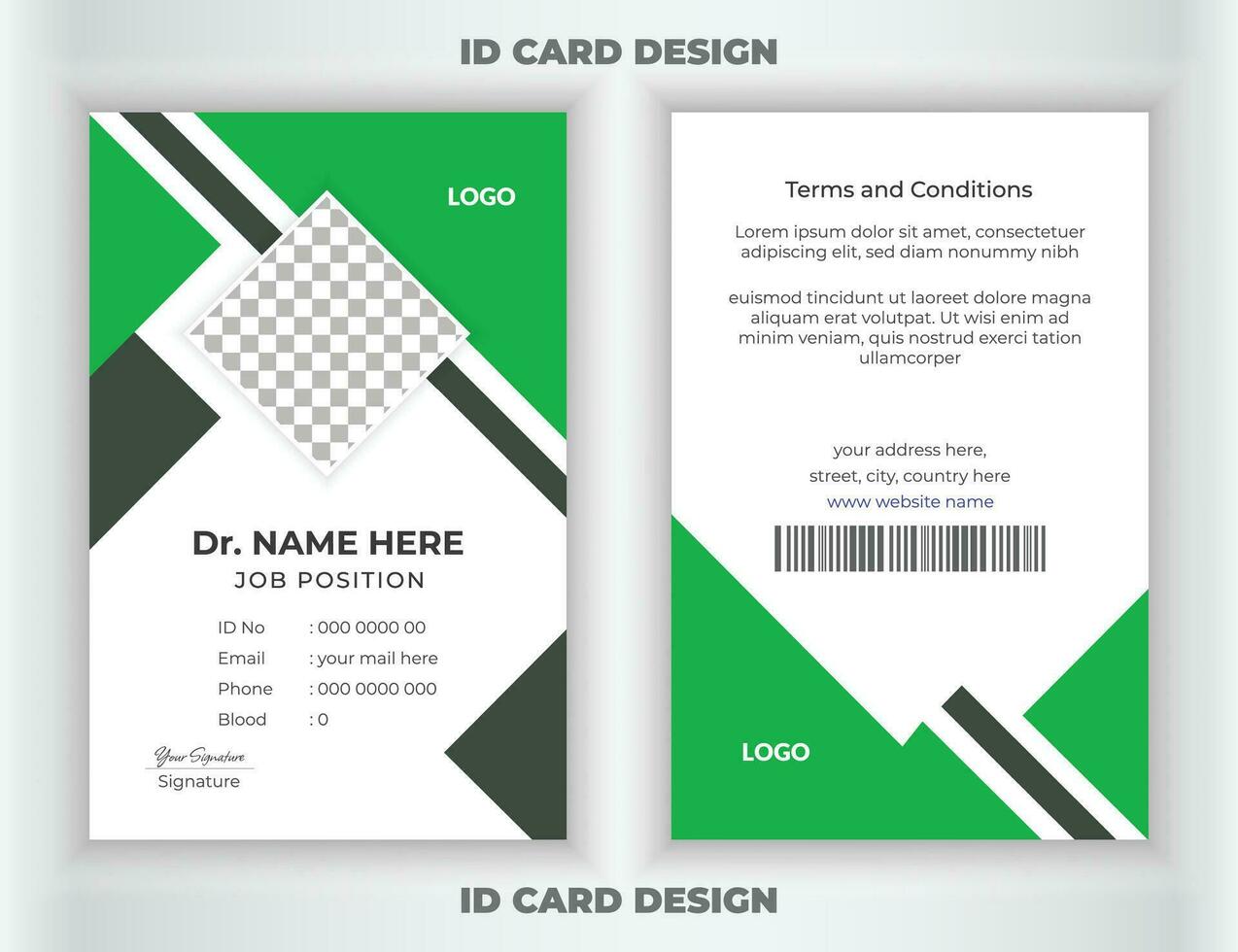 carné de identidad tarjeta diseño para médico identidad. médico estilo carné de identidad tarjeta diseño. médico carné de identidad tarjeta modelo para médico o hospital y cuidado de la salud vertical carné de identidad tarjeta diseño. vector