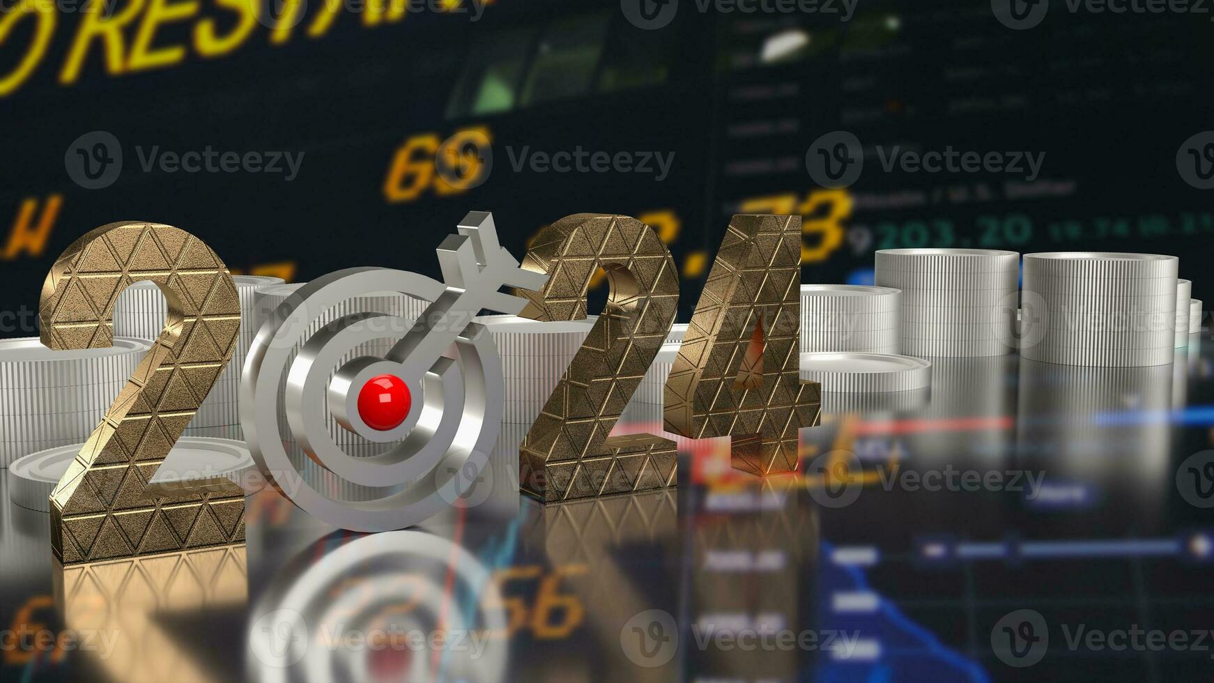 The 2024 gold text and  target icon for Business concept 3d rendering. photo