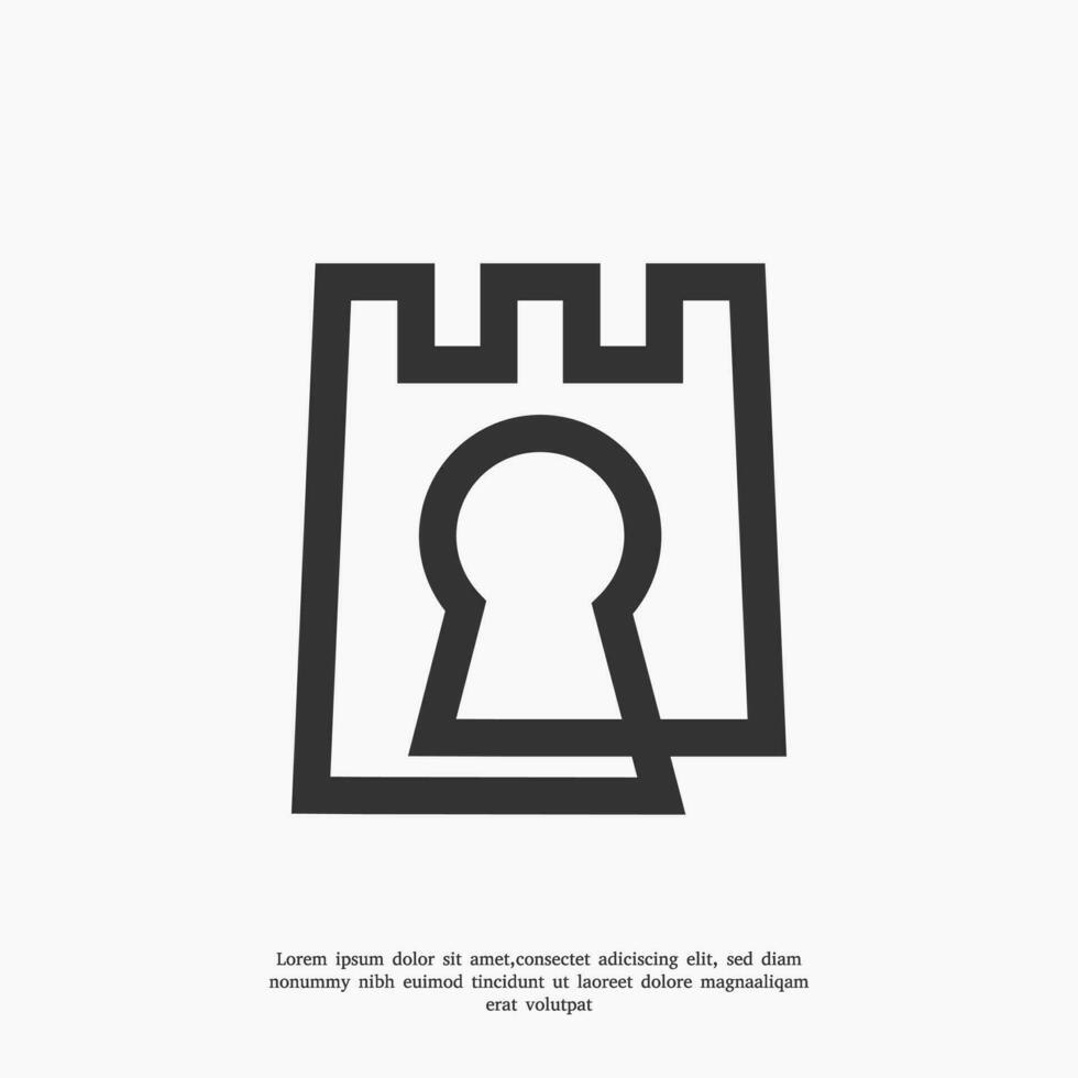 minimalist castle keyhole logo design template vector