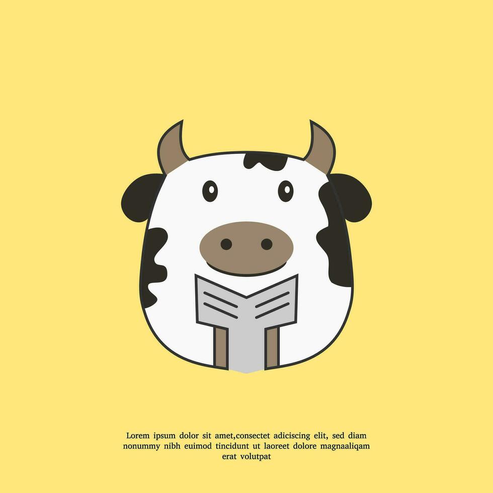 vaca sostener periódico logo diseño modelo ilustración vector