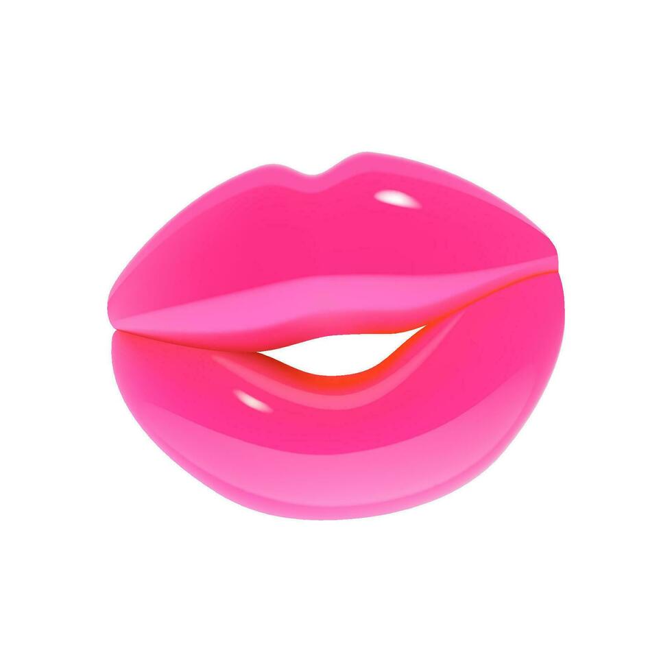 Pink lips in 3D cartoon style isolated on white background. vector
