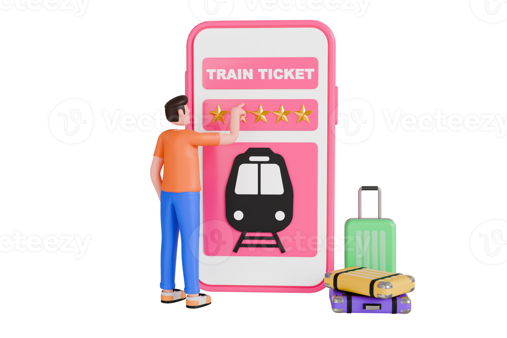 3D Illustration of Buy train ticket online. Book a train ticket online