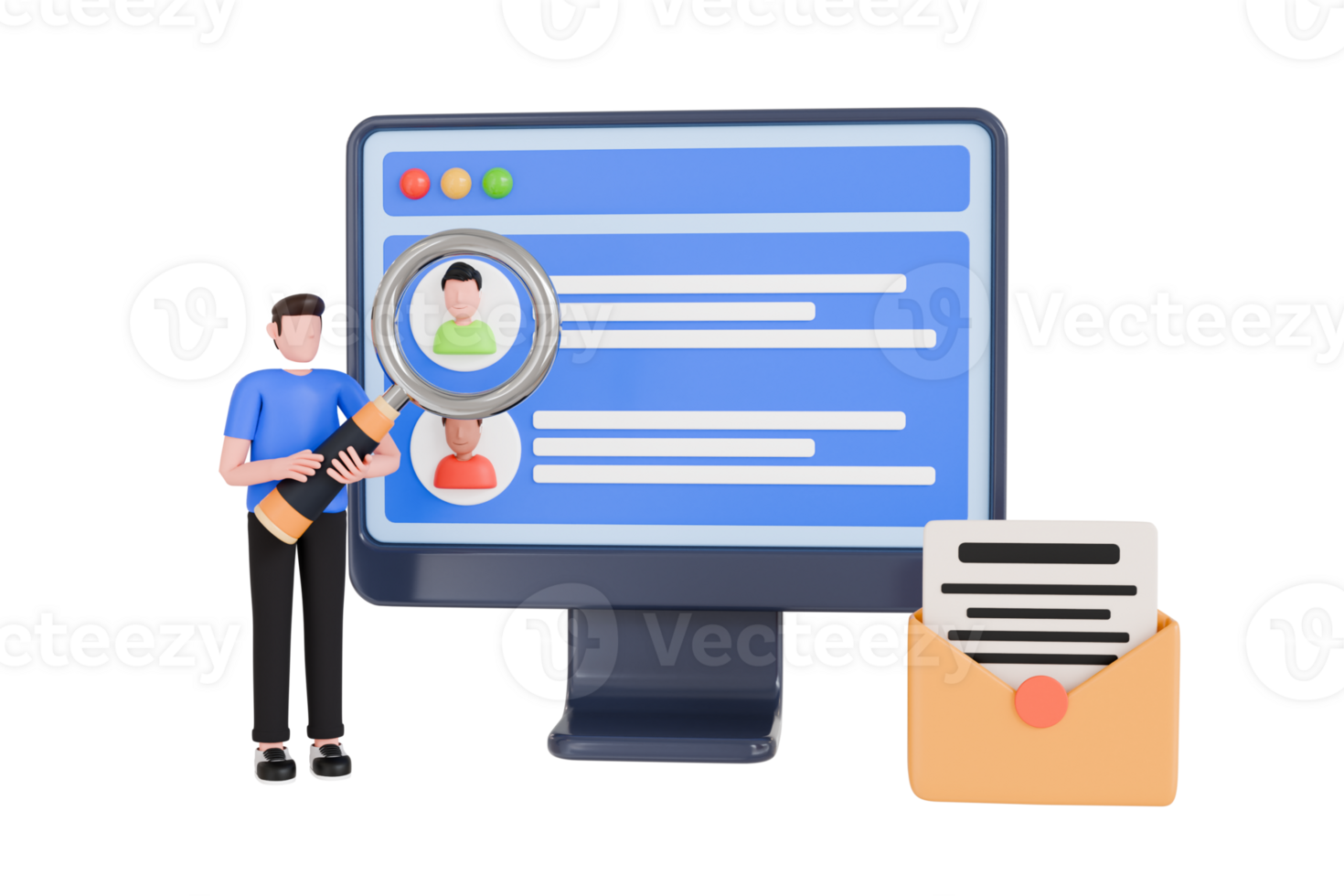 online recruitment 3d illustration. Job hiring and online recruitment concept png