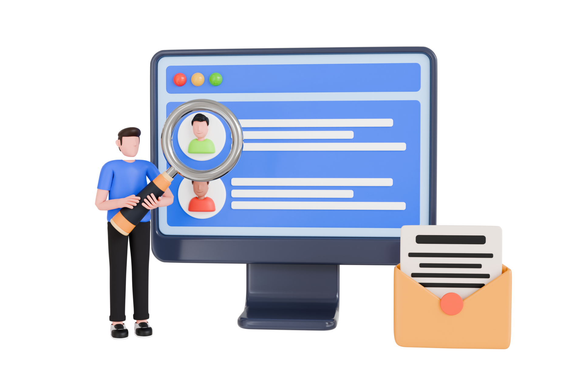 online recruitment 3d illustration. Job hiring and online recruitment