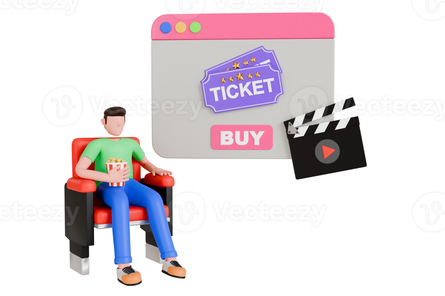 3d illustration of online cinema ticket order. Movie tickets online sale. online cinema ticket booking 3d illustration png