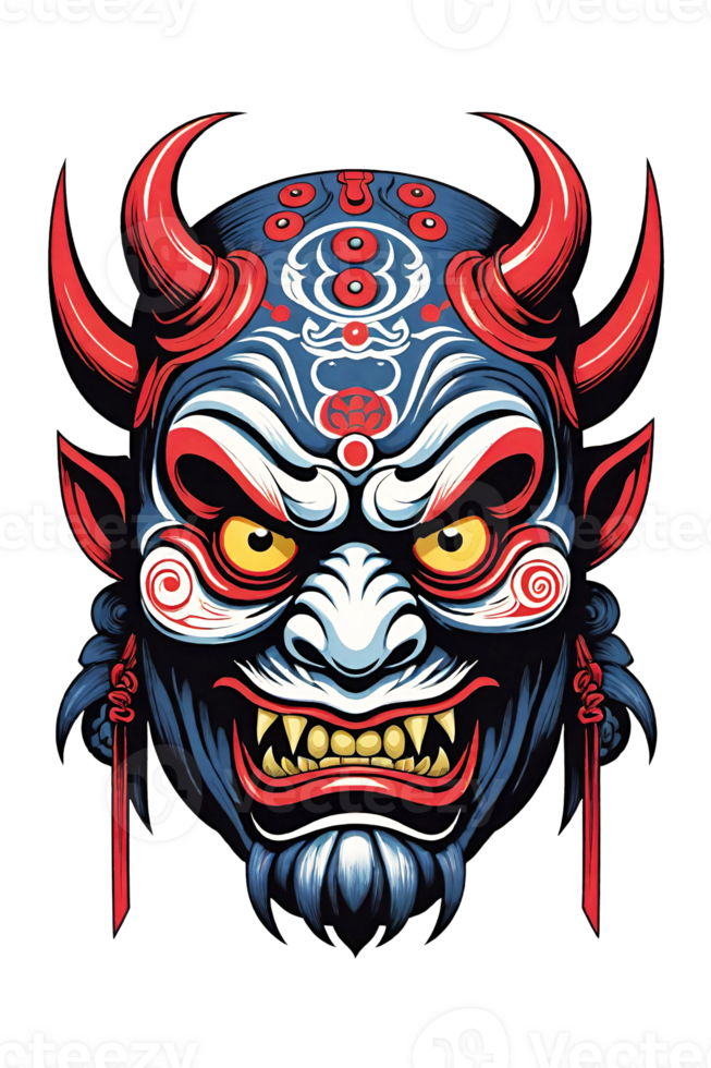 AI generated Tribal oni mask of the devil japan style illustration on transparent background png