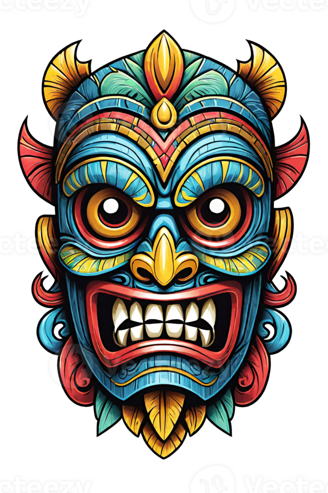 ai generado tiki tribal máscara con étnico adornos diseño en transparente antecedentes png