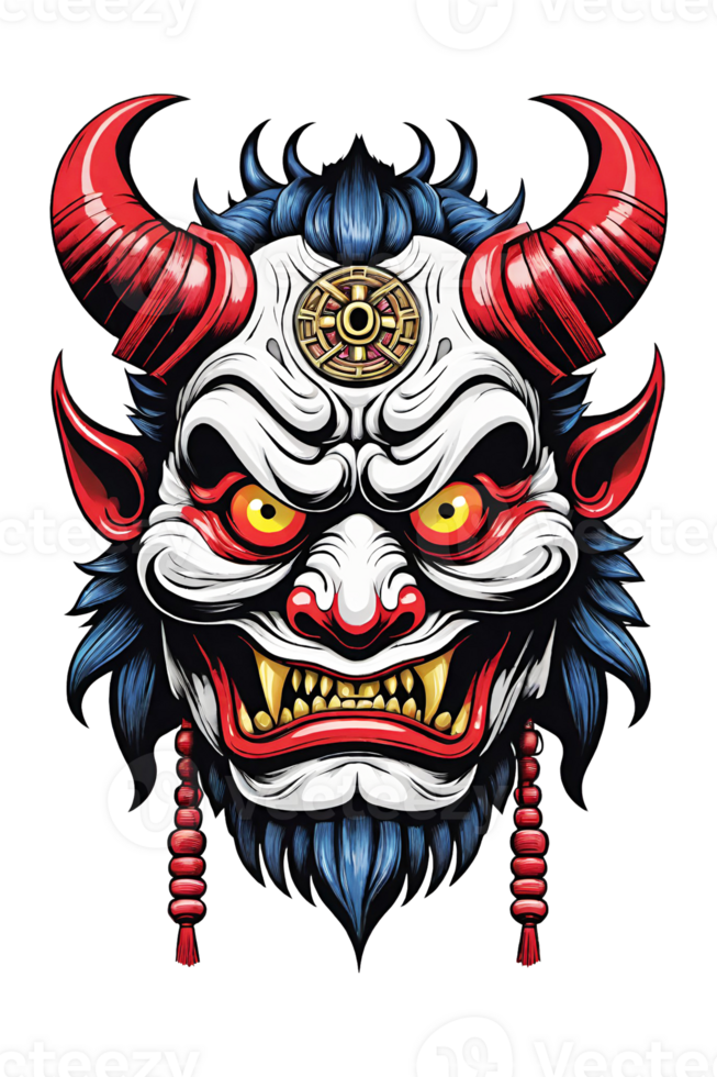 AI generated Tribal oni mask of the devil japan style illustration on transparent background png