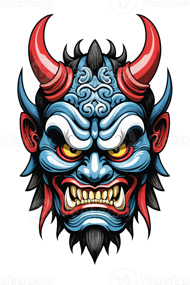 AI generated Tribal oni mask of the devil japan style illustration on transparent background png