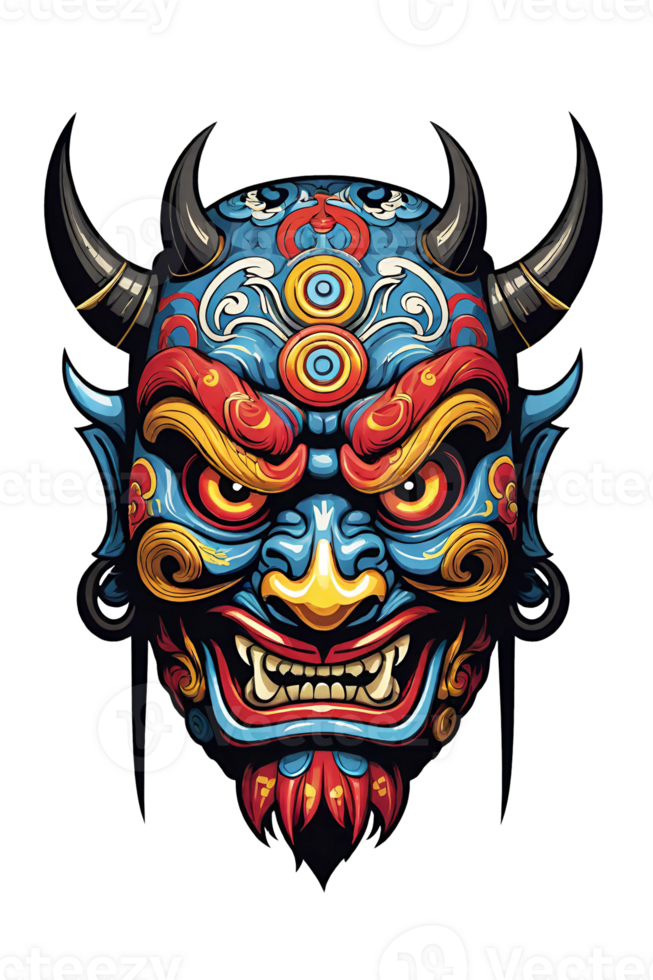 AI generated Tribal oni mask of the devil japan style illustration on transparent background png