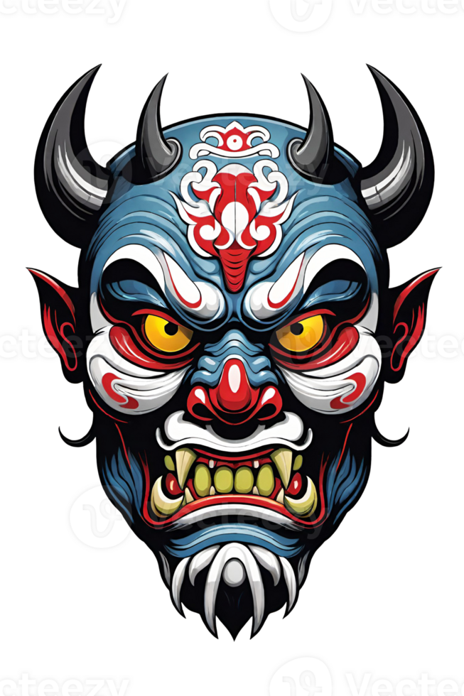 AI generated Tribal oni mask of the devil japan style illustration on transparent background png