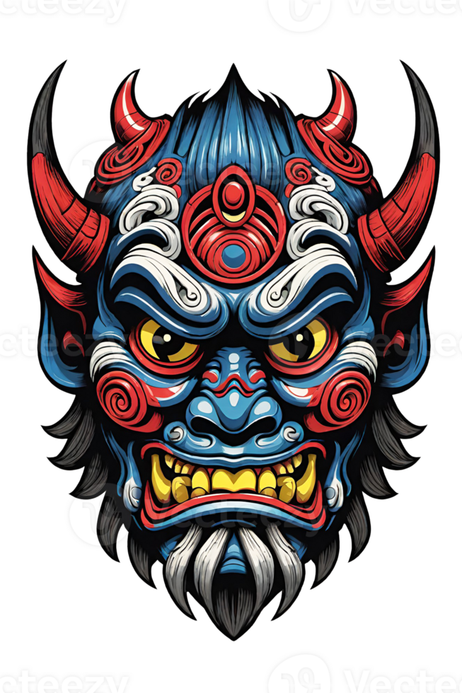 ai generiert Stammes- oni Maske von das Teufel Japan Stil Illustration auf transparent Hintergrund png