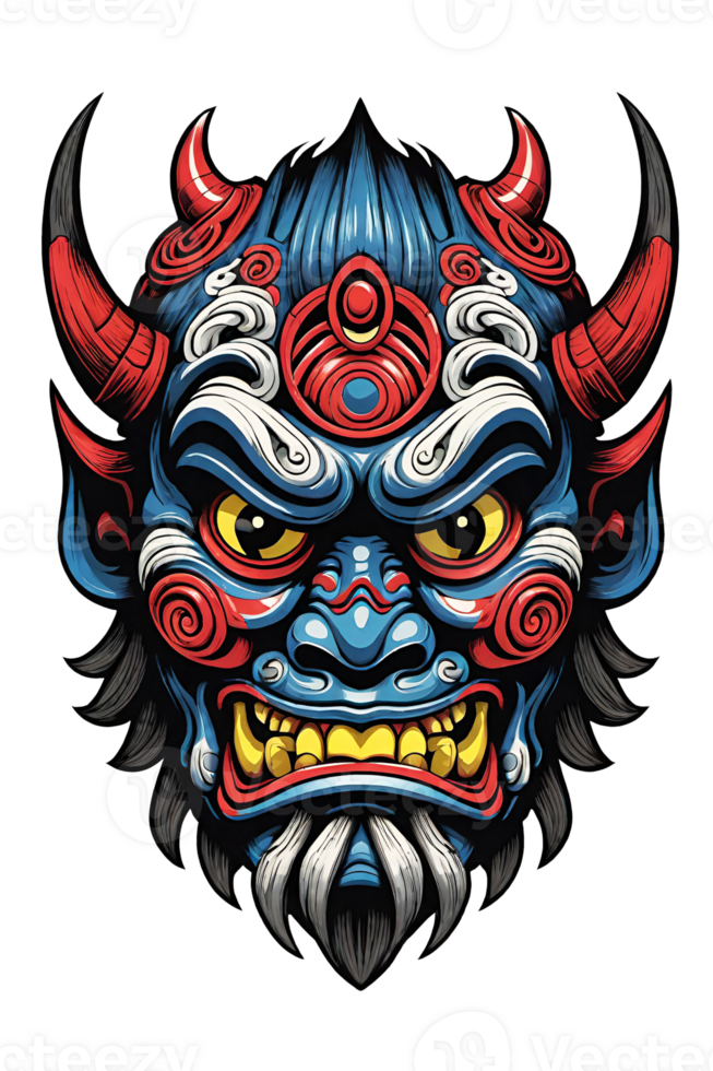 AI generated Tribal oni mask of the devil japan style illustration on transparent background png
