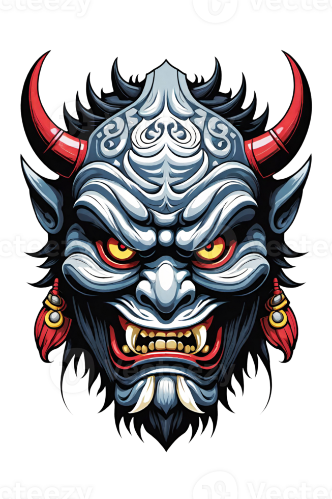 AI generated Tribal oni mask of the devil japan style illustration on transparent background png