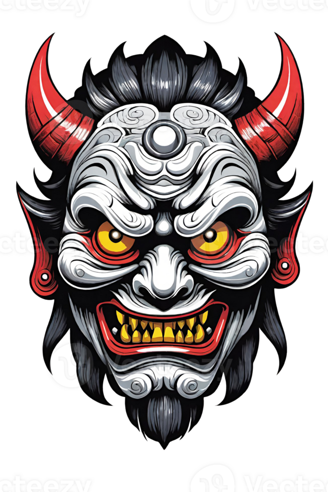 AI generated Tribal oni mask of the devil japan style illustration on transparent background png