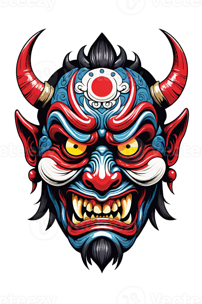 AI generated Tribal oni mask of the devil japan style illustration on transparent background png