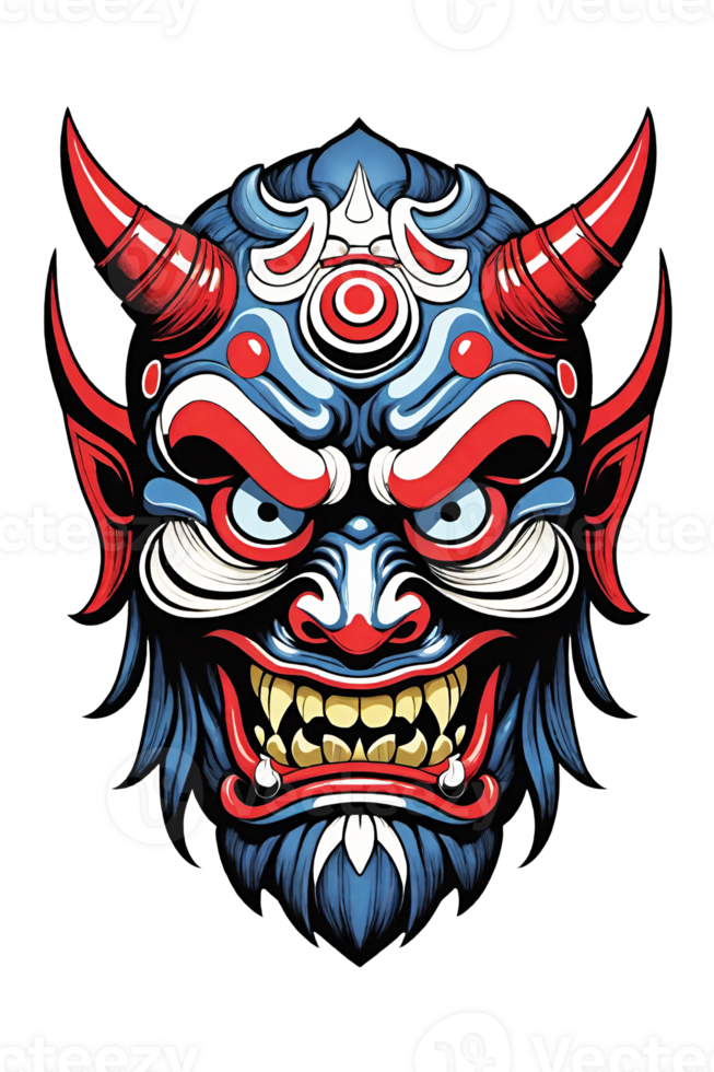 AI generated Tribal oni mask of the devil japan style illustration on transparent background png