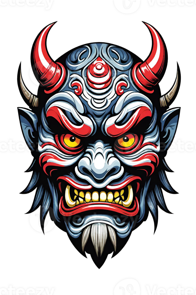 AI generated Tribal oni mask of the devil japan style illustration on transparent background png