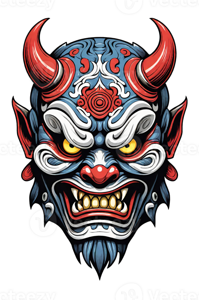 AI generated Tribal oni mask of the devil japan style illustration on transparent background png