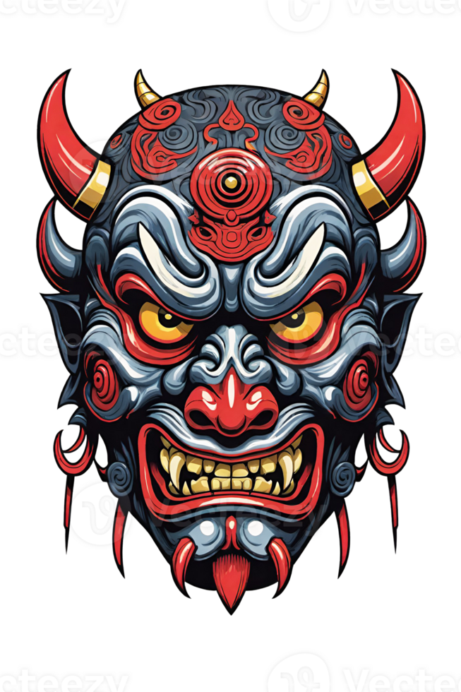 AI generated Tribal oni mask of the devil japan style illustration on transparent background png