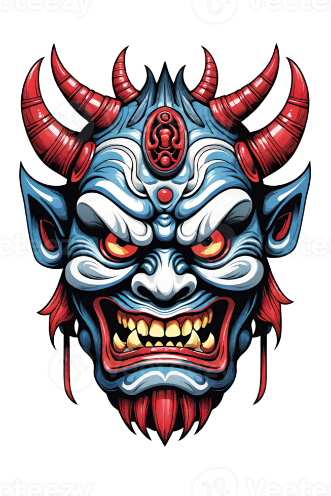 ai generado tribal oni máscara de el diablo Japón estilo ilustración en transparente antecedentes png