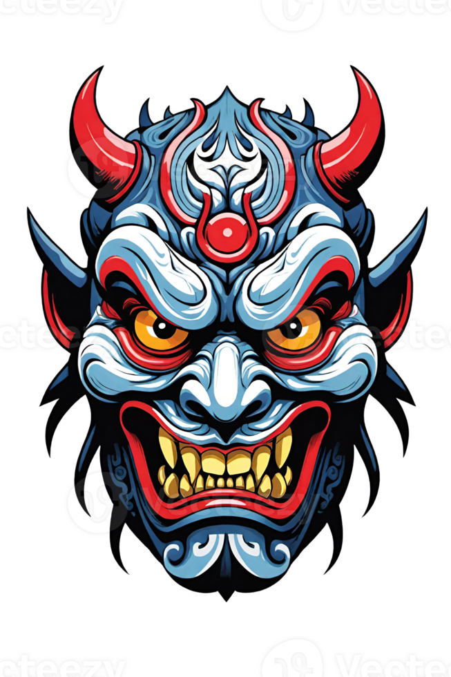 AI generated Tribal oni mask of the devil japan style illustration on transparent background png