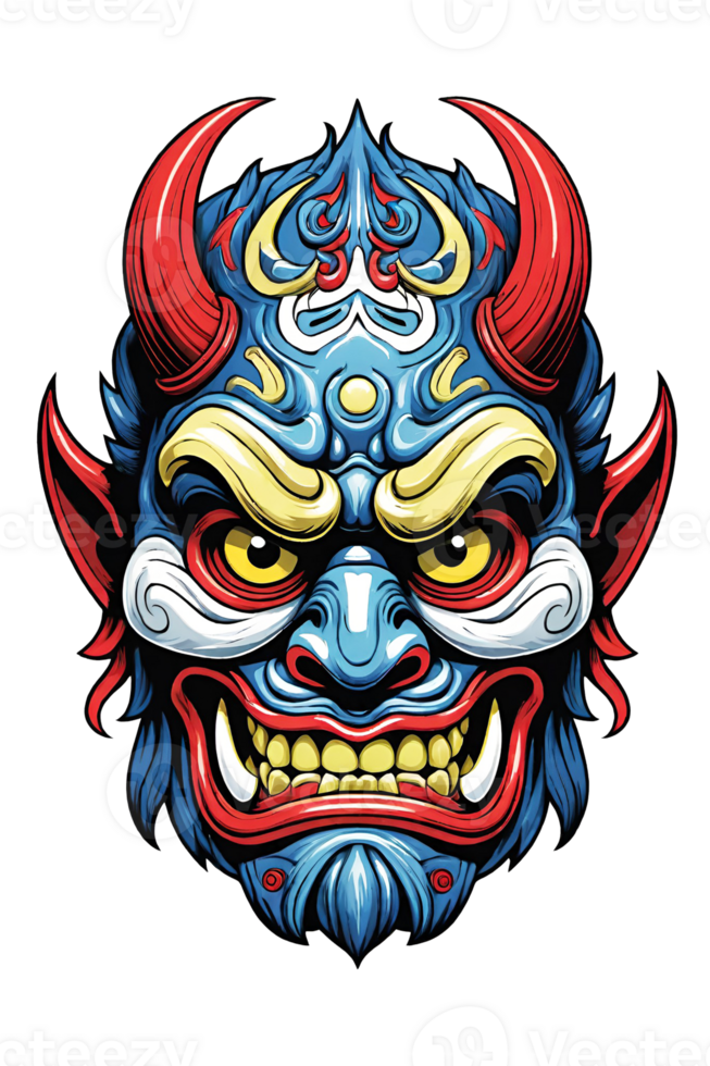 AI generated Tribal oni mask of the devil japan style illustration on transparent background png
