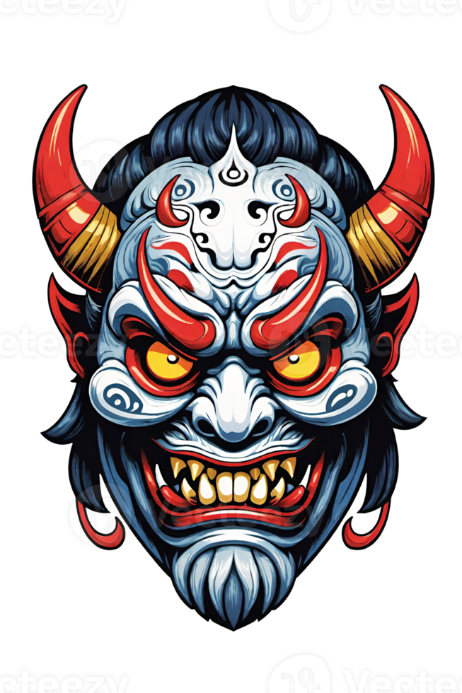 AI generated Tribal oni mask of the devil japan style illustration on transparent background png