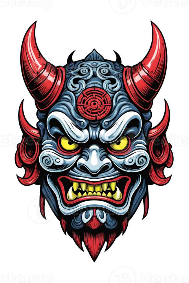 AI generated Tribal oni mask of the devil japan style illustration on transparent background png