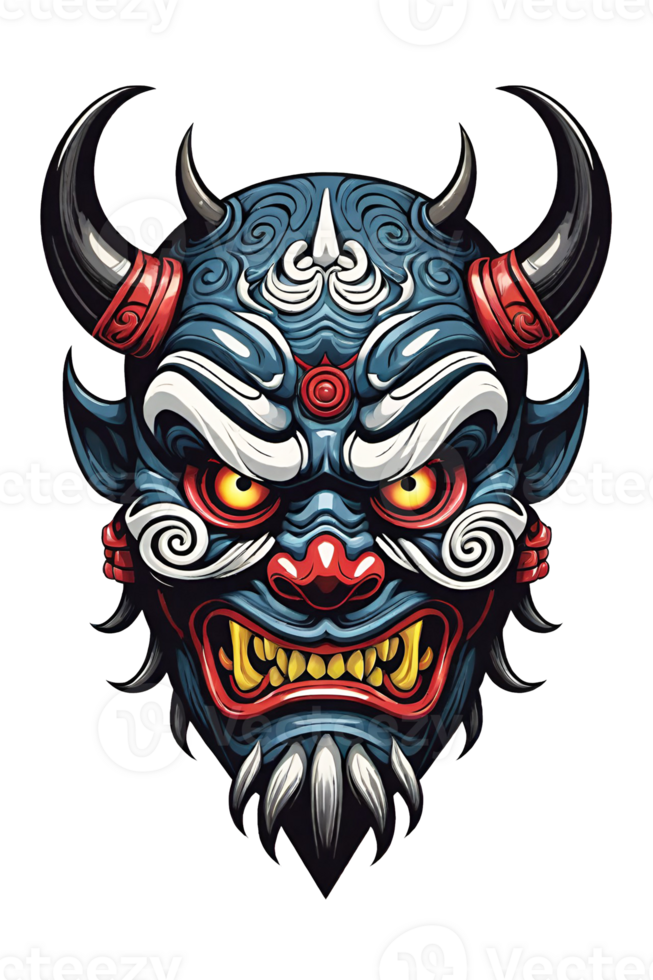 AI generated Tribal oni mask of the devil japan style illustration on transparent background png